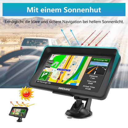 AWESAFE Bluetooth GPS device for car with backup camera, 7 inch touchscreen, supports 2023 Europe maps with lifelong free updates, GPS navigation for car, car, truck.