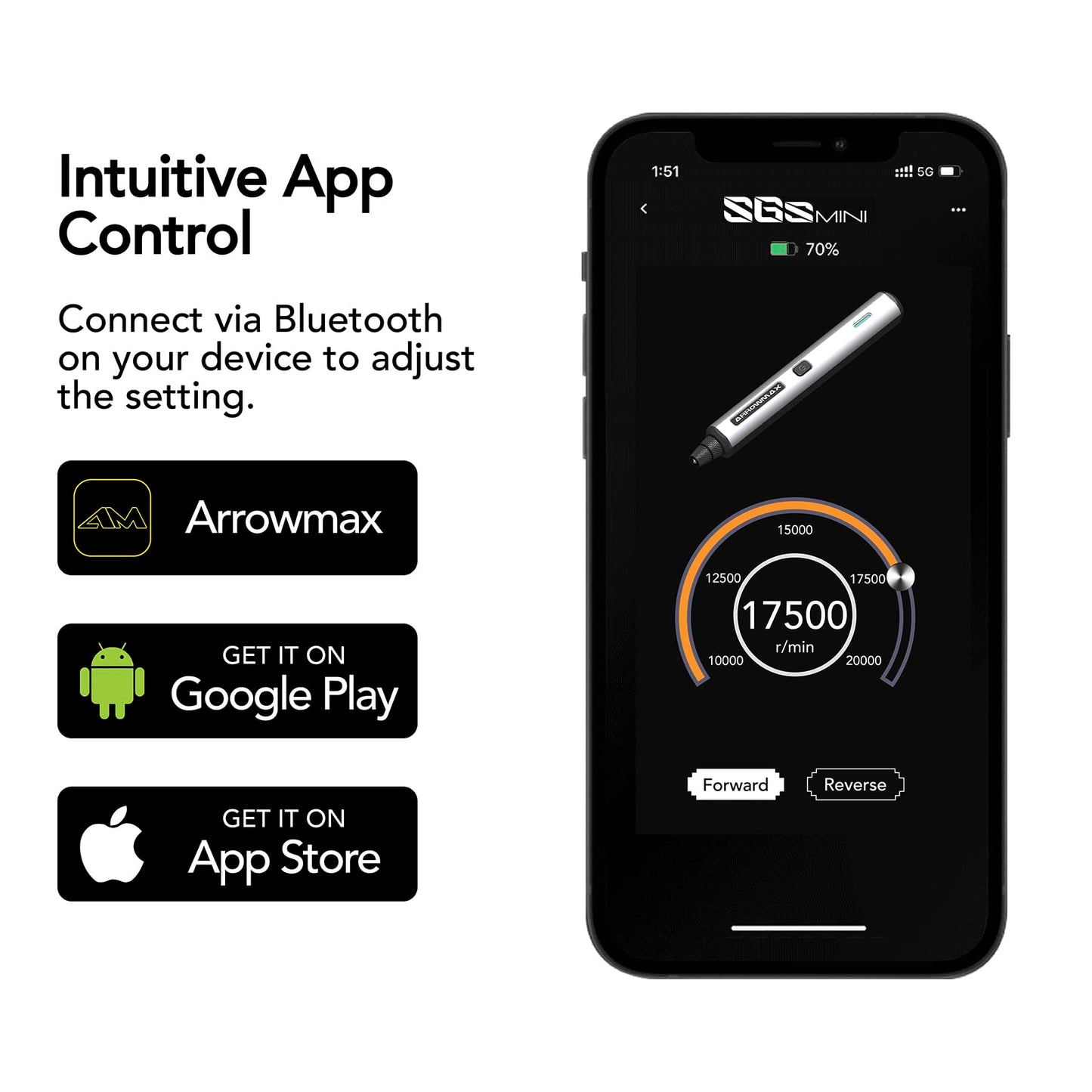 Arrowmax wireless mini rotary tool, Bluetooth, app, magnetic charging, CNC aluminum casing, grinding, polishing, etching, engraving, crafting (SGS MINI)