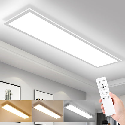 IEGLED LED ceiling light panel, 100x25cm flat dimmable ceiling lamp with remote control, 30W ceiling panel light with memory function, 2700K-6500K LED light panel for living room, hallway, bedroom, White