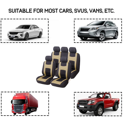 JNNJ 9 Piece Car Seat Covers Full Set, Classic Car Seat Covers Seat Protector Car Cover Car Seat Covers Sets Car Seat Covers Set For 5 Seater(Beige)