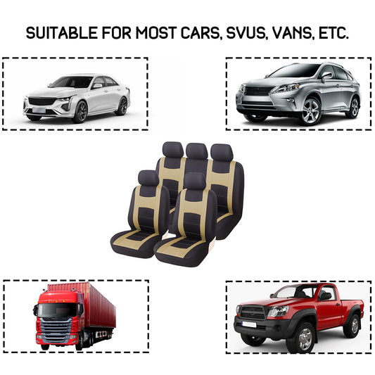 JNNJ 9 Piece Car Seat Covers Full Set, Classic Car Seat Covers Seat Protector Car Cover Car Seat Covers Sets Car Seat Covers Set For 5 Seater(Beige)