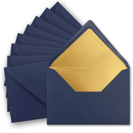50 metallic gold-lined envelopes, size C5 - 156 x 220 mm, dark blue, with pointed flap and wet adhesive - ColorsFroh by GUSTAV NEUSER