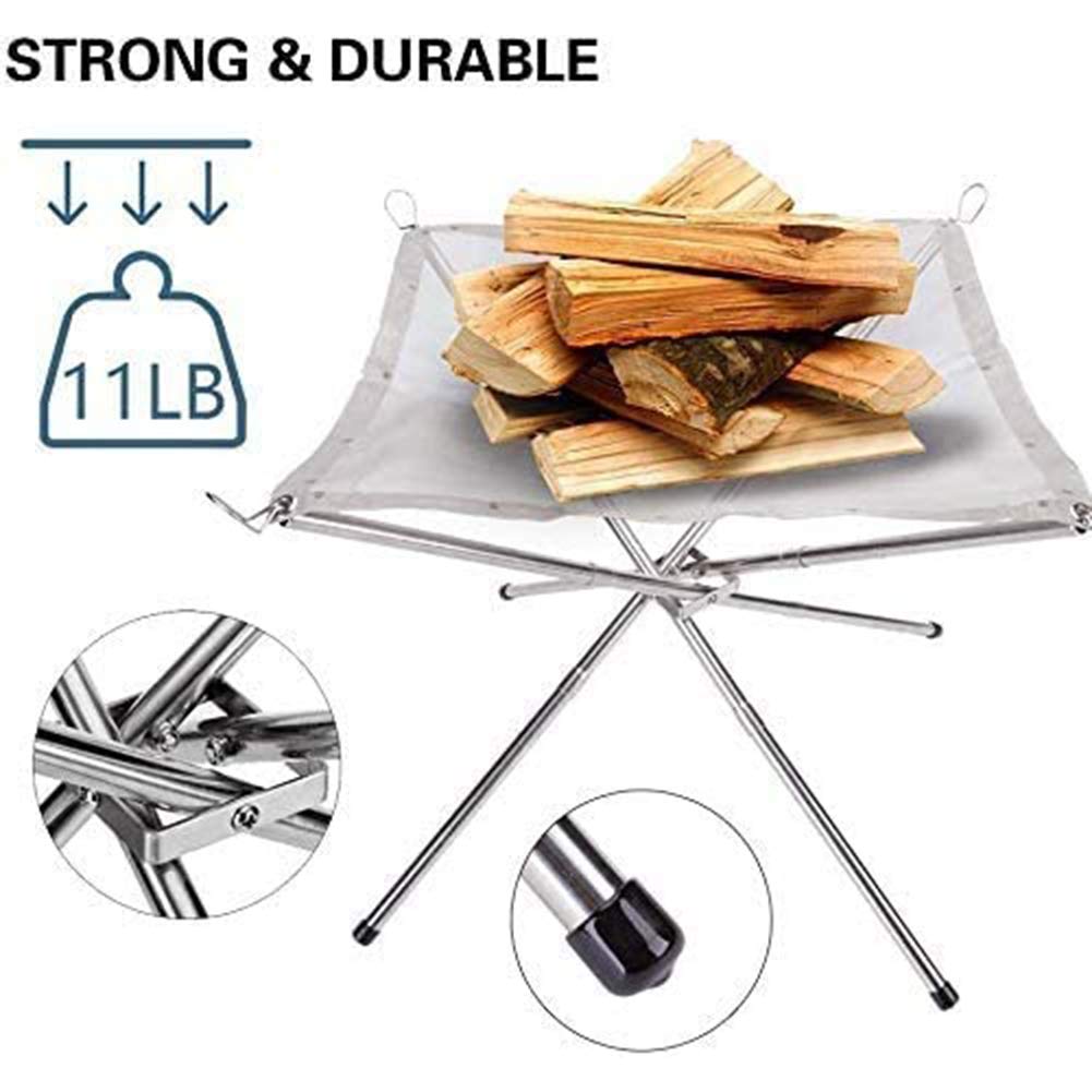 FUUHOMDY Portable outdoor fire pit, 41 cm, camping fire pit, foldable, steel mesh, fire pit for camping, outdoor, patio, backyard, and garden.