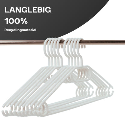 50 plastic white clothes hangers with swivel hooks, 41 cm plastic white hangers, 50 pieces Made in EU, 100% recycled material, model Lea.