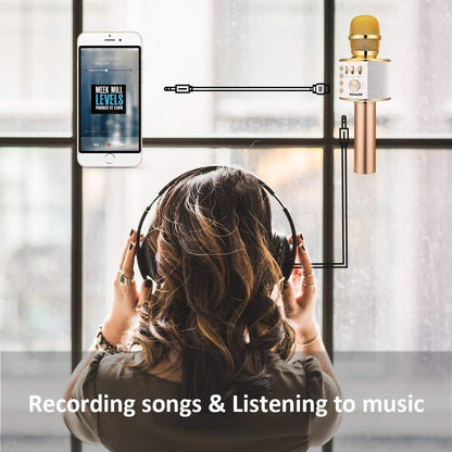 BONAOK Wireless Bluetooth Karaoke Microphone, Portable 3 in 1 Karaoke Handheld Mic Birthday Gift Home Party Auto Karaoke Mic for iPhone/Android/iPad/PC/Smartphone (Light Gold)