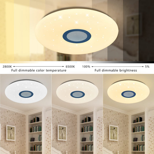 JDONG LED ceiling light with remote control and app, Bluetooth speaker, memory function, color changing, 54W warm/cold white, white noise, timer function, living room lamp bedroom ceiling lamp.