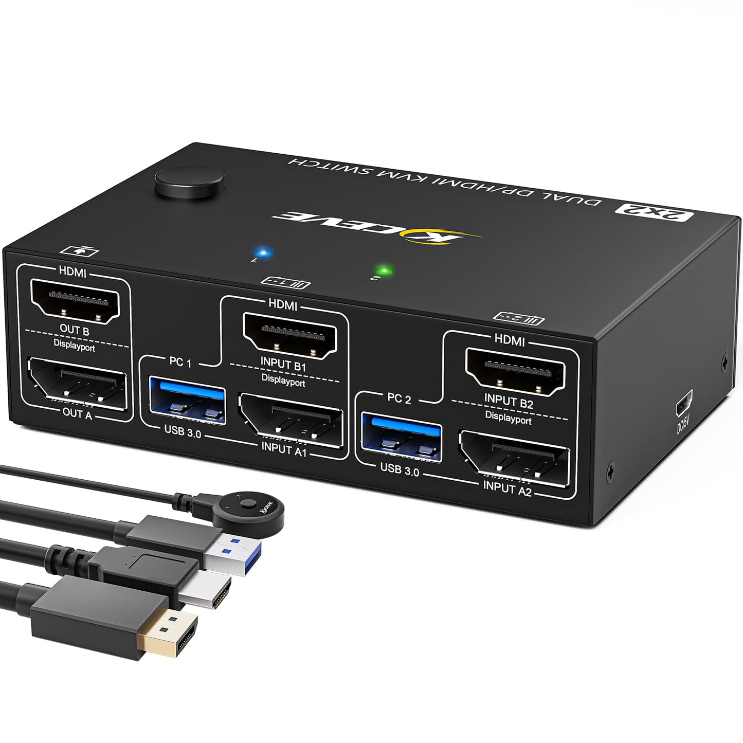 YOUTINGHDAV USB 3.0 Dual Monitor 2x2 KVM Switch HDMI DP, KVM Switch 2 PC 2 Monitors, KVM Switches Displayport 4K@144Hz + HDMI 4K@60Hz with 4 USB 3.0 Ports for sharing mouse, keyboard, and 2 monitors between 2 PCs.