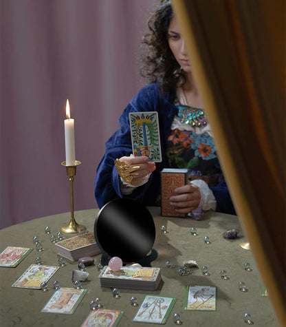 UGZDEA Black Obsidian Mirror, Black Obsidian Scrying Mirror For Home Decor - Yoga Meditation Energy Mirror With Stand (8cm)