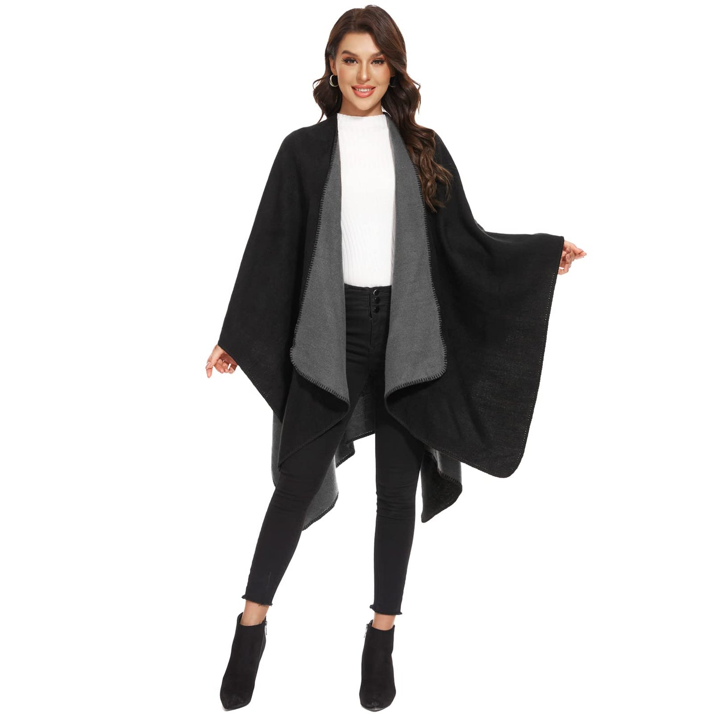 Colornival Women's Winter Poncho - Warm Elegant Blanket Cape Knitted Coat Scarf - Gift for Birthday Christmas (Black)