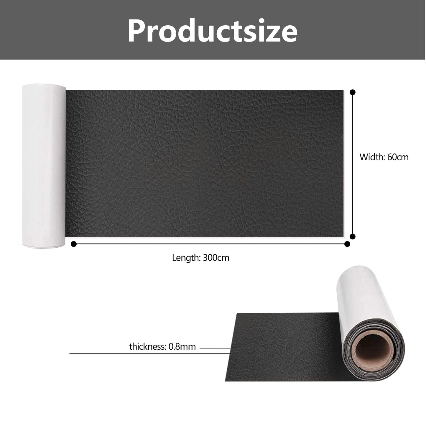 Artificial Leather Self-Adhesive Leather Repair Kit, 60 x 300 cm Leather Patches Self-Adhesive Leather Repair Patch, for Sofas, Car Seats, Office Chairs, Headboards, Handbags, Jackets, Black.