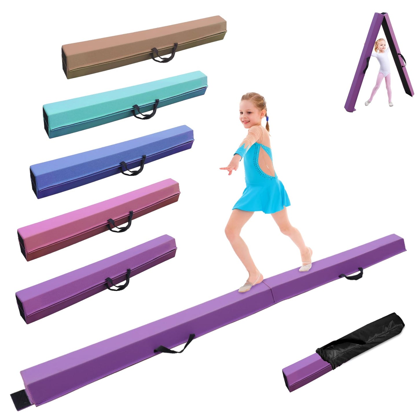 SportBob balance beam children's foldable balance beam 240cm PU leather balance beam for home practice balance beam training beam for children, fitness/training/gymnastics
