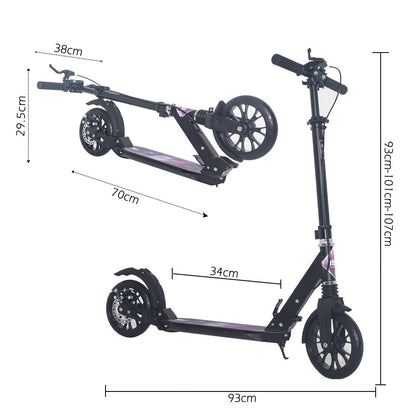 ISE Big Wheel Scooter 200mm Foldable City Scooter with 2 Wheels, Handbrake for Adults and Children, 2 Color Options, High Quality (Starry Sky Style)