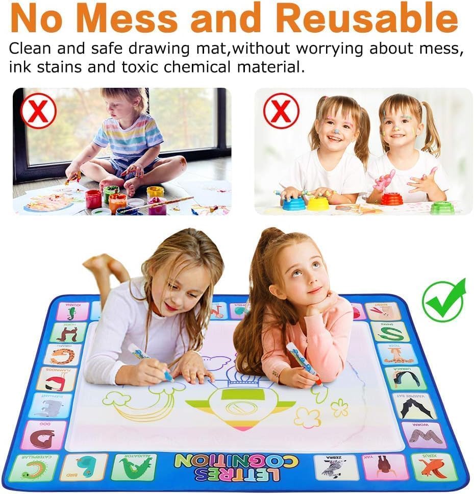 CGBOOM Water Doodle Mat, Painting mat 100 * 78cm XL Aqua Drawing Painting Mat, Mat with Water Pen Tools Stamp Accessories for Toddler 1,2,3,4,5,6 years