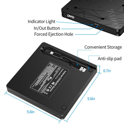 External USB 3.0 DVD Drive for Laptop PC Computer, Portable External DVD Drive CD-ROM Burner with low noise for Windows 11/10/7/8/XP Mac MacBook.