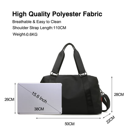 FANDARE Ultralight Travel Bags Carry-on Sports Bag for Men and Women Shoulder Bag Overnight Weekend Clinic Handbag Swim Bag Training Bag Black