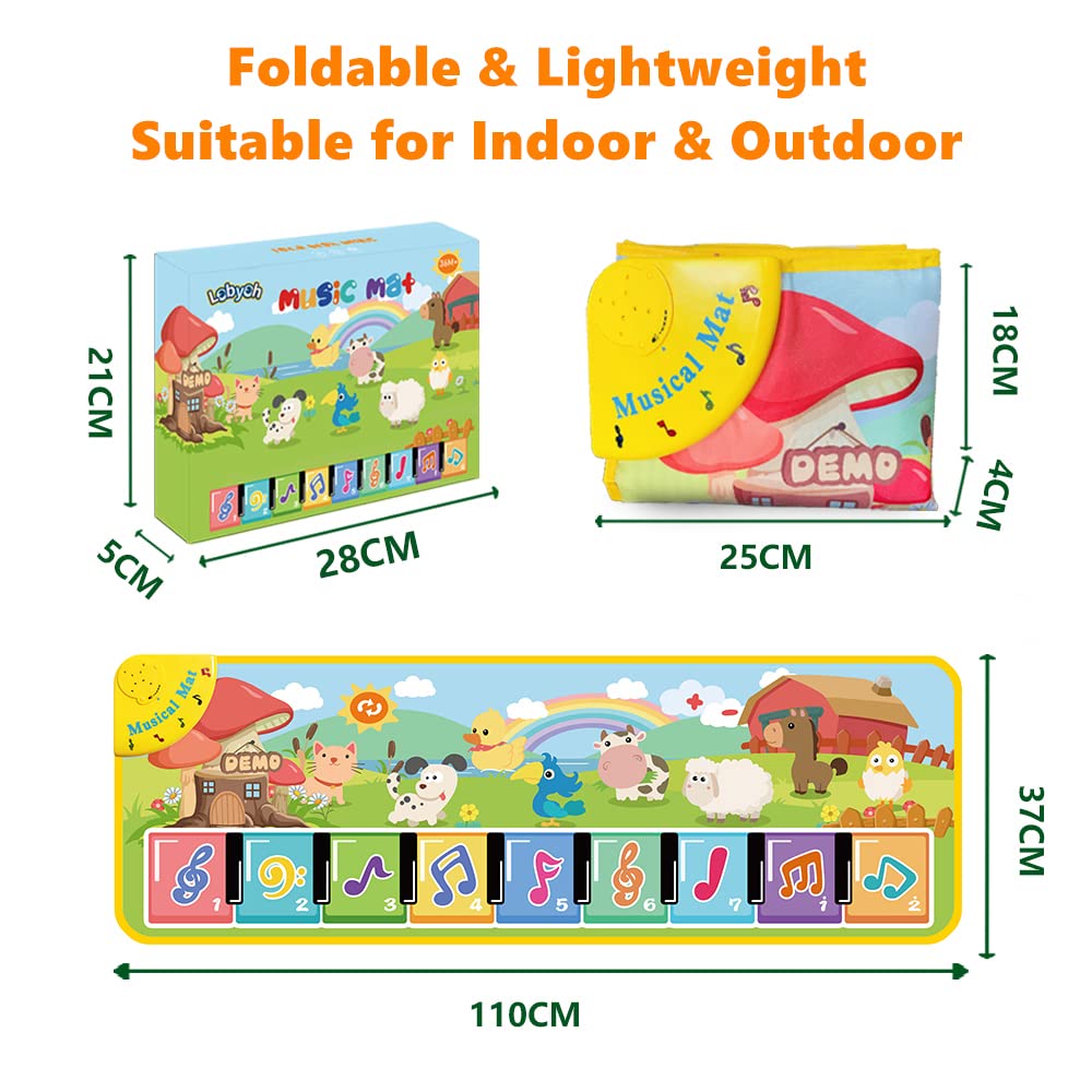 Lobyoh Music Mat with 8 Animals, Baby Toy Music Piano Mat Dance Mat Keyboard for Kids, Party Favor Kids Birthday Gifts for Boys Girls 3 4 5 Years