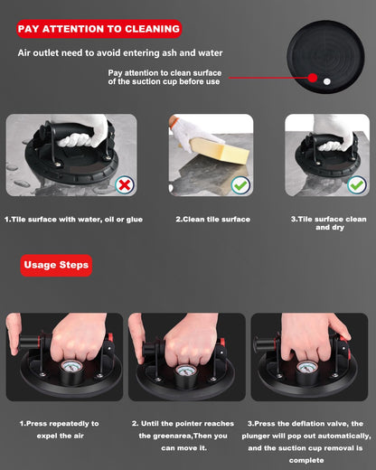 2 pack 8" Vacuum Suction Cup with Manometer Tile Lifter, Glass Lifter, Load Capacity up to 250 KG, Suction Cup for Tiles, Glass, Laminate, including Portable Tool Box