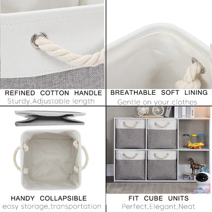 Mangata storage box fabric 30x30x30 cm, storage basket gray white, fabric baskets in cubes for wardrobe, shelf, and clothes, (Foldable, 4 pack)