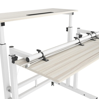 DlandHome standing table, rolling with lockable wheels, adjustable height 67-115 cm, computer desk, multi-functional with 3 tiers, for laptop, maple.