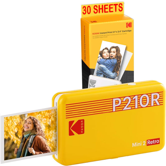 KODAK Mini Printer P210 Retro 2 + cartridge and paper for 30 photos - printer with Bluetooth - photos format CB 5.3 x 8.6 cm - lithium battery - thermosublimation 4 Pass