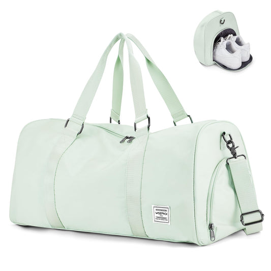 HYC00 sports bag for women, carry-on luggage for airplane, weekender bag, overnight bag, swim bag with wet compartment & shoe compartment, gym bag for women, hospital bag, travel duffle bag, light green