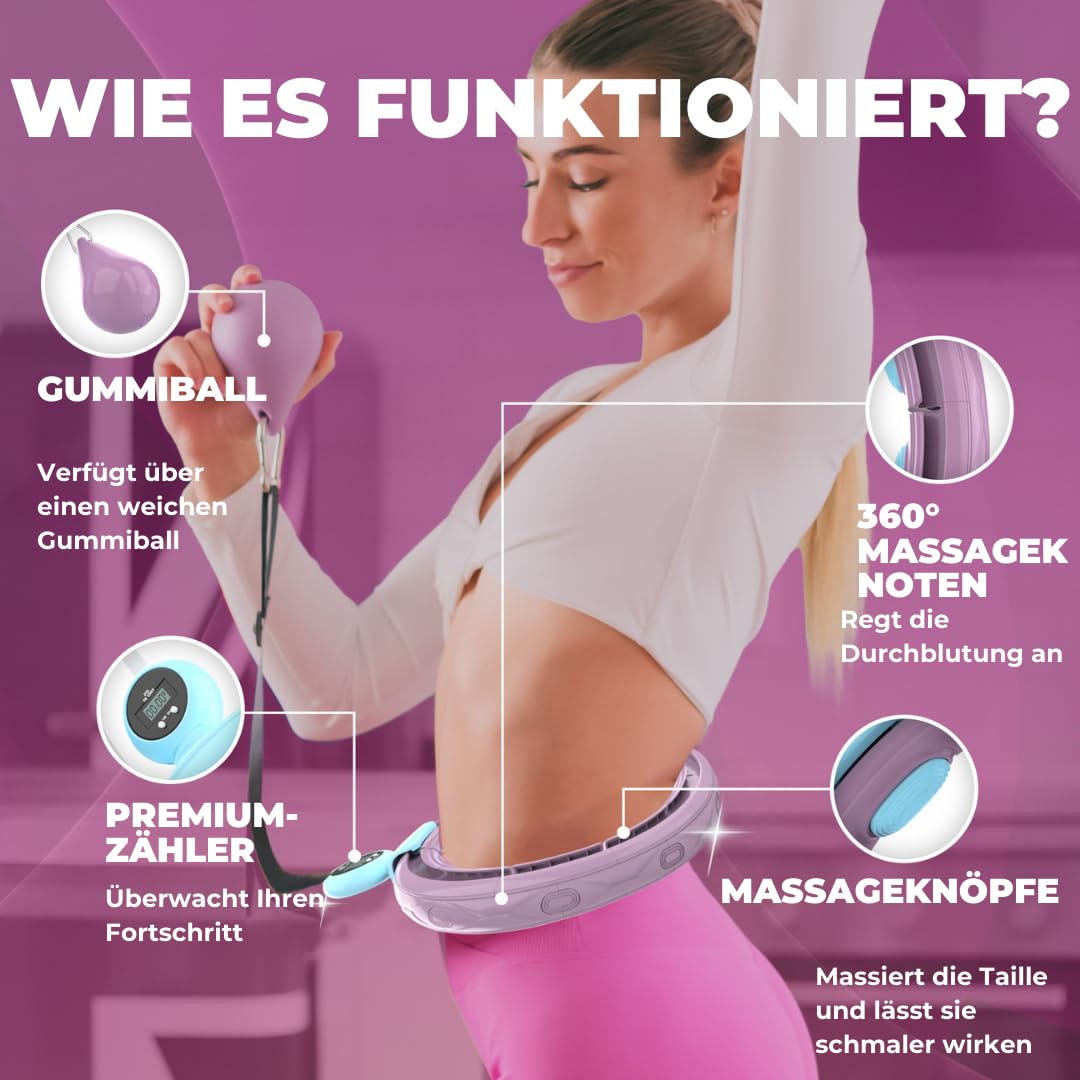 Swiss Activa+ S4.S Silent Hula Hoop Reifen for Adults with Counter 60-112cm - Extra quiet - Won't fall down - Hoop for women to lose weight - Smarter fitness with weight
