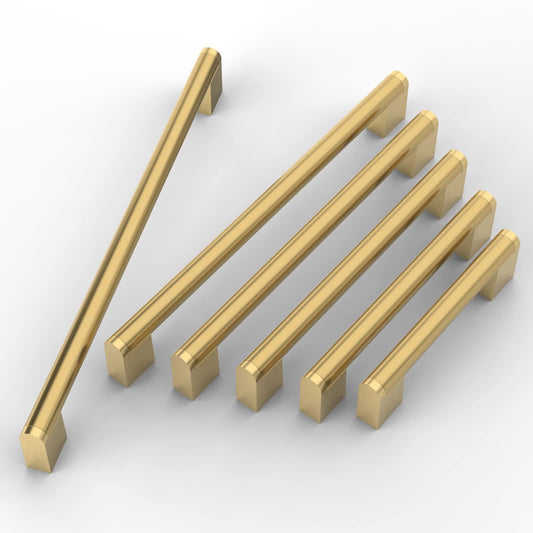 FURNIWARE 10pcs Furniture Handles, 224mm Hole Center Stainless Steel Cabinet Handles Kitchen Cupboard Handle Used for Bathroom Door Handle Wardrobe (Brass)