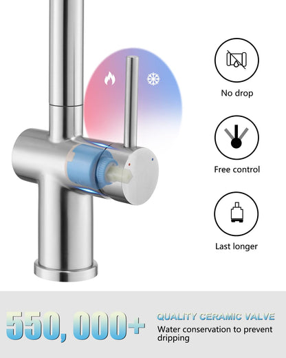 BONADE Kitchen Faucet Pull-Out, High Pressure Kitchen Tap with Sprayer 2 Spray Modes, 360° Rotatable Kitchen Faucet, L Shape Mixer Tap Kitchen, Single Lever Sink Mixer Stainless Steel Brushed