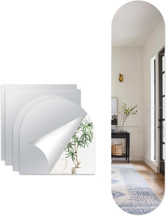 Hide 4 pieces of adhesive mirrors 30x30cm, self-adhesive stick-on mirrors, acrylic wall mirror foil 2mm thick, adhesive mirrors for bathroom living room bedroom closet