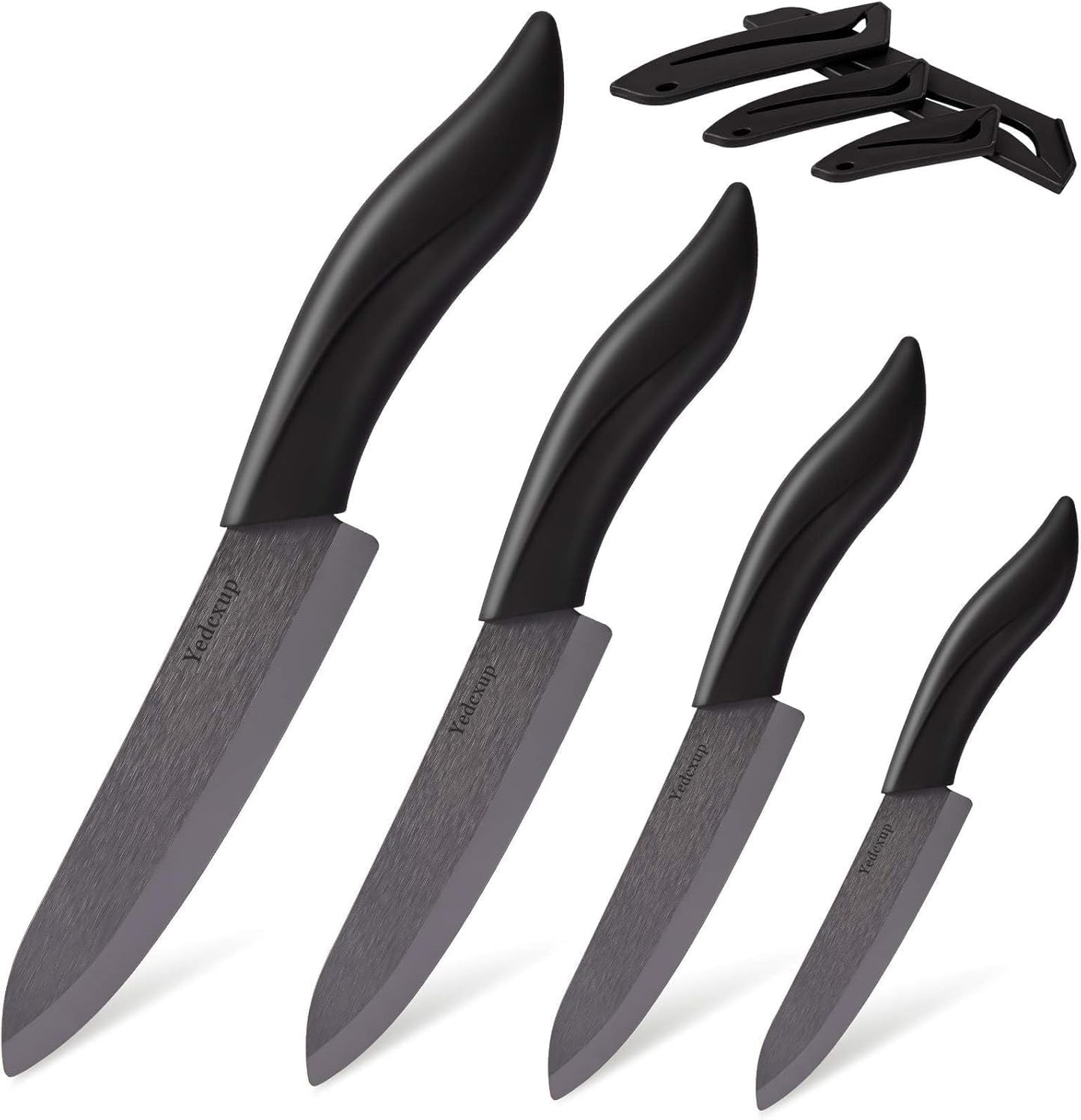 Ceramic Knife Set 4 - Very sharp vegetable knife Good handling small kitchen knife, Contains a 7.6cm paring knife, a 10cm fruit knife, a 12.7cm utility knife, a 15.2cm chef's knife (Black)