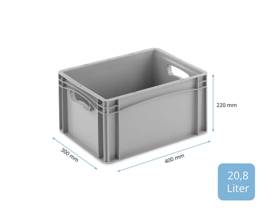 THE BOX FACTORY Euro container 400x300x220mm | closed box | storage box | plastic crates | storage container with handles | sturdy stackable box | Euro box | reusable container