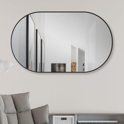 HOKO Design wall mirror oval 50 x 90 cm with metal frame matte black. Vertical and horizontal mounting possible. Oval mirror for bathroom, hallway, and bedroom. Mirror for living room, dining room.