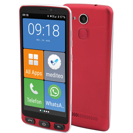 Olympia Neo 16GB senior smartphone | Extra large display | Hearing aid compatible | Emergency button | Senior smartphone 5.5" display | Whatsapp & Mediteo pre-installed | 8MP camera | Red