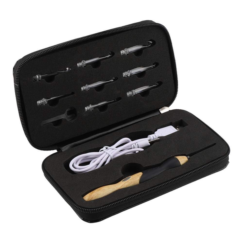 LED Crochet Hook Set, 9-in-1, USB Rechargeable, Illuminated Crochet Hooks with Light, Hand Weaving Sewing Tools (Silicone Handle)
