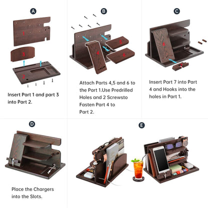 Gifts for men birthday wood phone docking station watches wallets nightstand organizer Christmas men's gift, birthday gifts for men or dad desk organizer wood