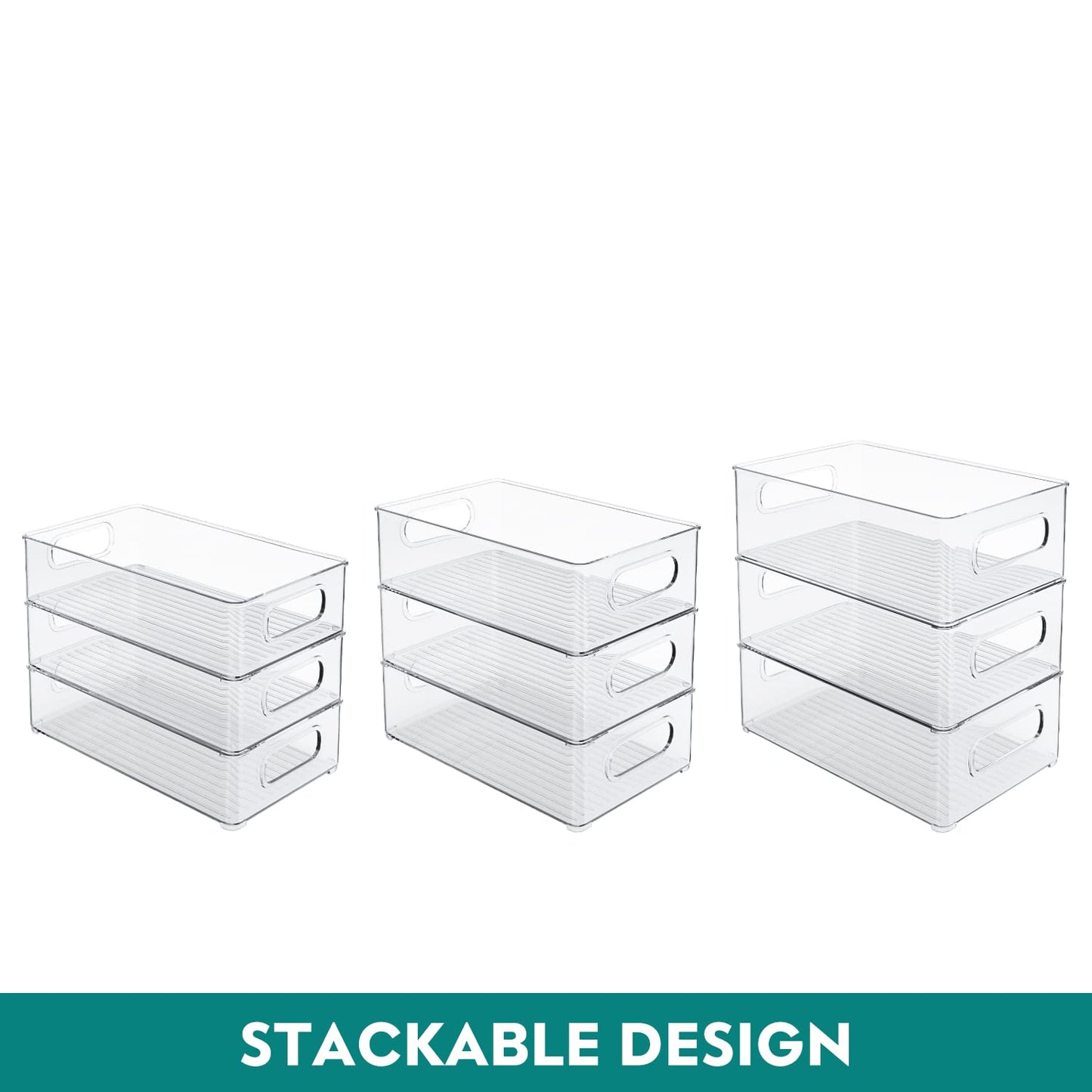 THLEITE Fridge Organizer Stackable 9-Piece Set (3 Sizes), High-Quality Pantry Storage Containers with Handle, Transparent Storage Box, Ideal for Kitchen, Fridge, Cabinets - BPA Free