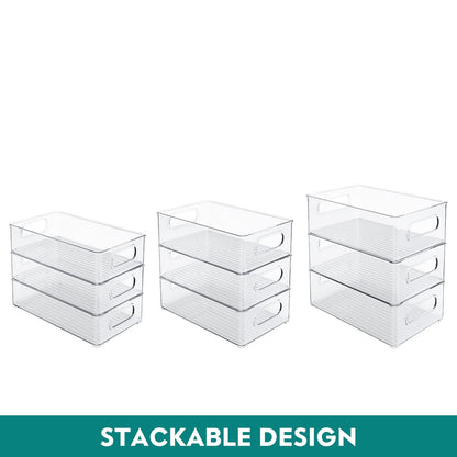 THLEITE Fridge Organizer Stackable 9-Piece Set (3 Sizes), High-Quality Pantry Storage Containers with Handle, Transparent Storage Box, Ideal for Kitchen, Fridge, Cabinets - BPA Free