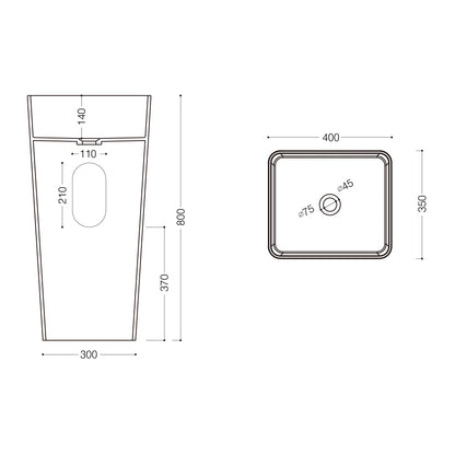 Mai & Mai design free-standing pedestal sink Col31 White, made of mineral cast, washbasin, dimensions: 40x35x82cm