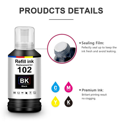 UniPlus Ink E102 ET-2850 ET-4850 ET-3850 ET-2856 ET-2750 Printer Cartridges Compatible with Epson E102 Multipack Refill Compatible with Epson Ecotank ET-4856 ET-15000 ET-4700 ET-3750 ET-4750 ET-4500 2756.