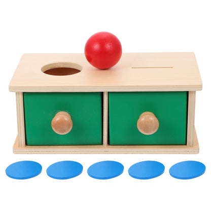 STOBOK Montessori Object Permanence Box Wooden Montessori Toy with Tray Balls And Coins Drop Montessori Object Permanence Box Kids Early Educational Toy