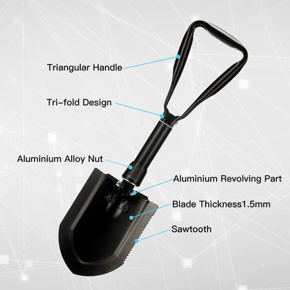 Folding spade 58cm, Foldable snow shovel, 50# Folding spade Camping High-strength Extra-sturdy shovel Made of Carbon Steel With Carrying Bag, FOR Outdoor Hiking Hunting Car Emergency Gifts for Men