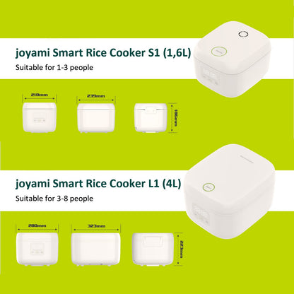 joyami Mini Smart Rice Cooker 0.8L Non-stick Pot 6 Cups for 1-3 people Keep warm Preset mode, White
