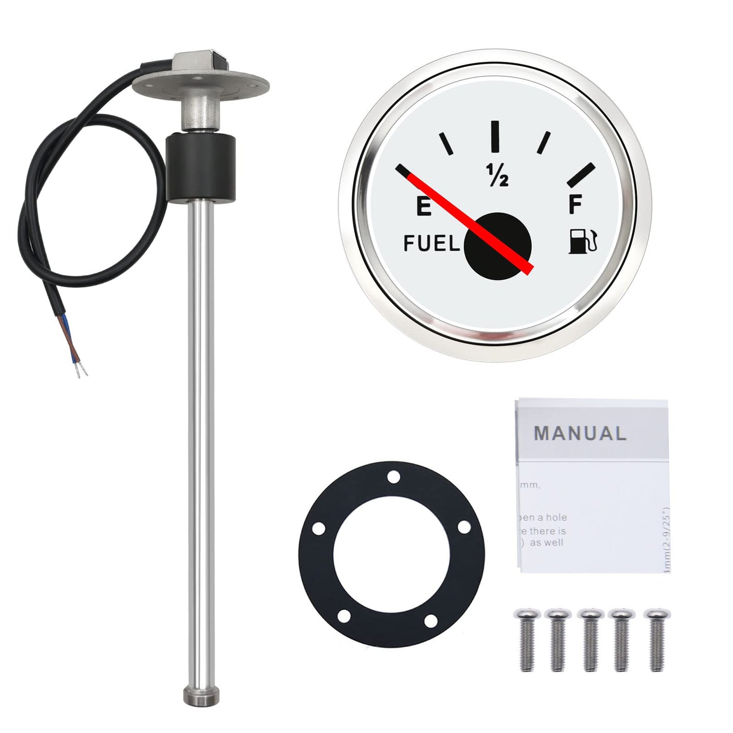 KAOLALI Fuel Level Sensor with Fuel Gauge, Boat Fuel Sender, Fuel Water Level Sensor, Stainless Steel Fuel Tank Sending Unit 0-190 Ohm 175mm for RVs, Boats, Cars