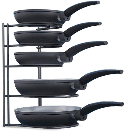 SASONCO Pan Organizer, Pot Organizer, sturdy 5-tier rack for cast iron pans, griddles, and flat pots, heavy-duty steel construction