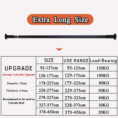 WHITNEY Extra Long Curtain Rod, No Drilling Required. Extendable Stainless Steel Curtain Rod for large windows, shower rooms, cabinets. 92-127cm.