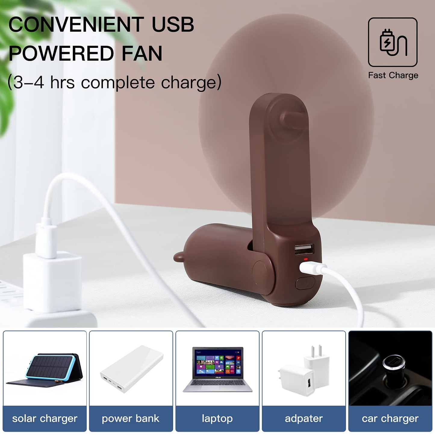 JISULIFE Mini Handheld Fan 3 IN 1, with 4500mAh Powerbank USB Battery Small, Battery Powered Max 37Hrs Runtime Portable Fan, Flashlight Function-Brown