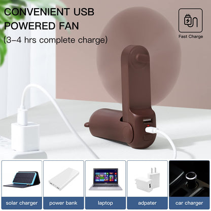 JISULIFE Mini Handheld Fan 3 IN 1, with 4500mAh Powerbank USB Battery Small, Battery Powered Max 37Hrs Runtime Portable Fan, Flashlight Function-Brown