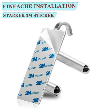 JS towel holder without drilling, stainless steel dish towel holder, self-adhesive bath towel holder with 2 hooks, wall mounted for bathroom or kitchen.