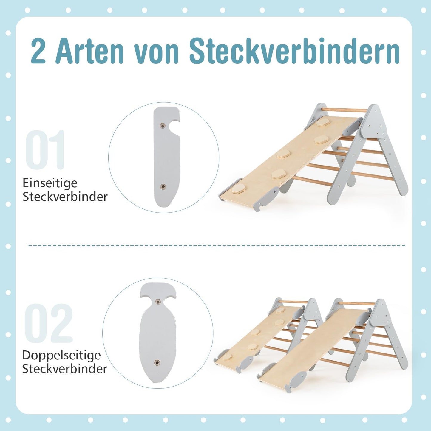 COSTWAY Climbing Triangle with Slide, Climbing Arch, including double-sided ramp, for climbing, sliding and rocking, 4 in 1 climbing frame indoor from 1 year old (Gray)