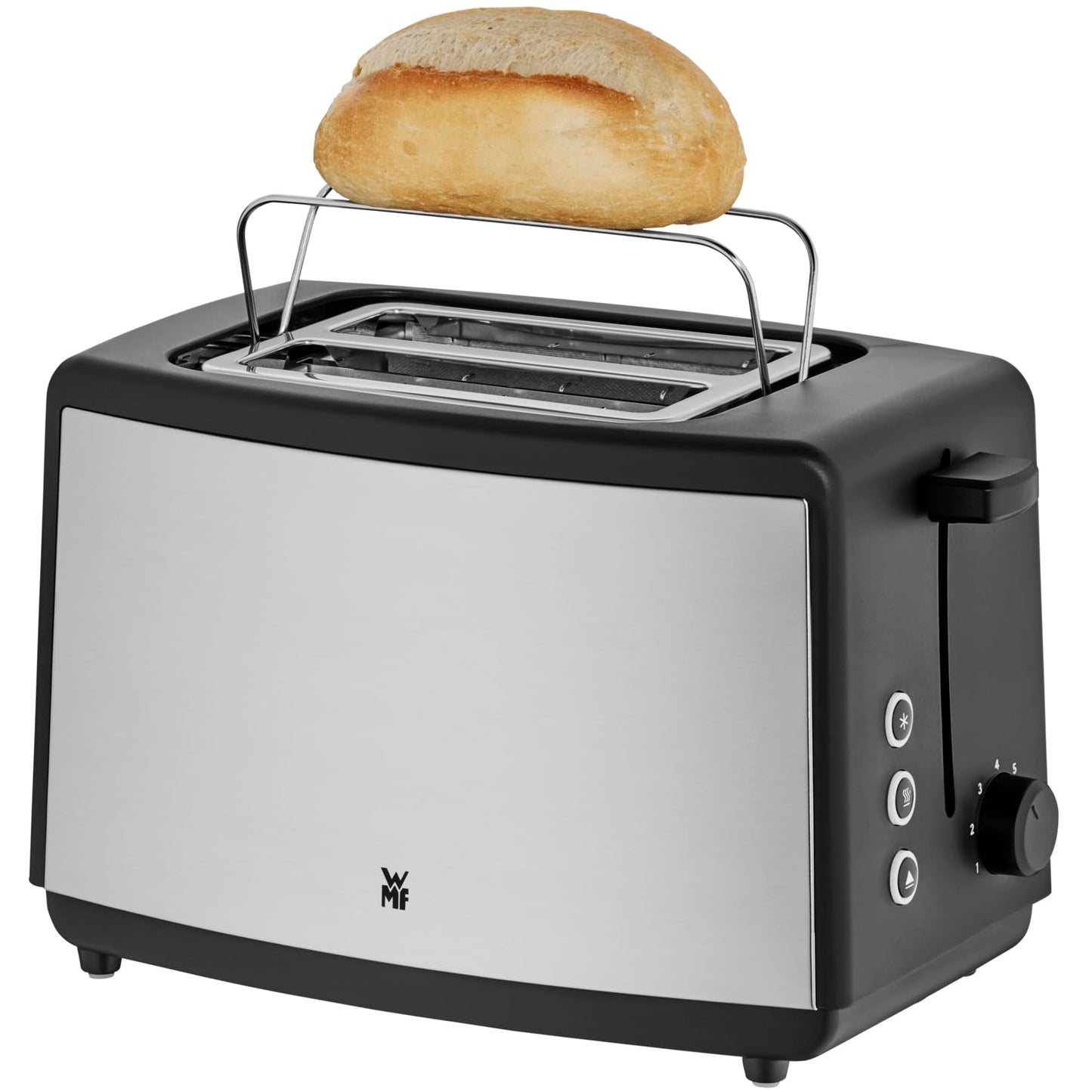 WMF Bueno Edition Toaster 2 Slice Stainless Steel, Two-slot toaster with bread roll attachment, 2 slices, 7 browning levels, 800 W, matte stainless steel